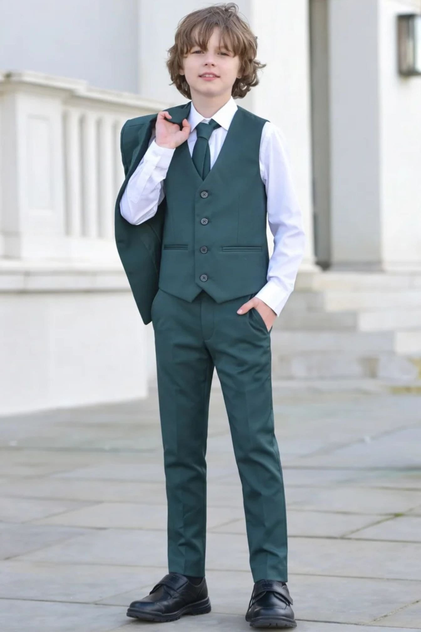 Vivaki Vivaki Men's 5 Piece Dark Green Suit - 4