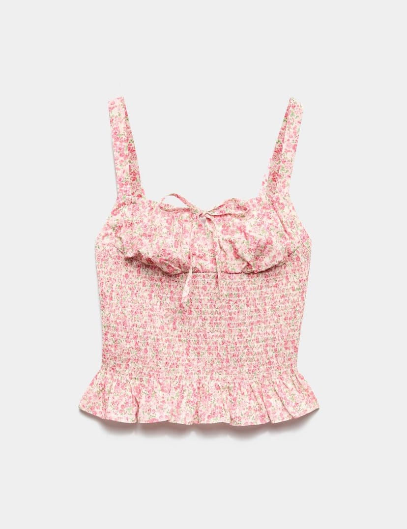 Marks & Spencer M&S Pure Cotton Printed Shirred Cami Top Pink Mix - 1
