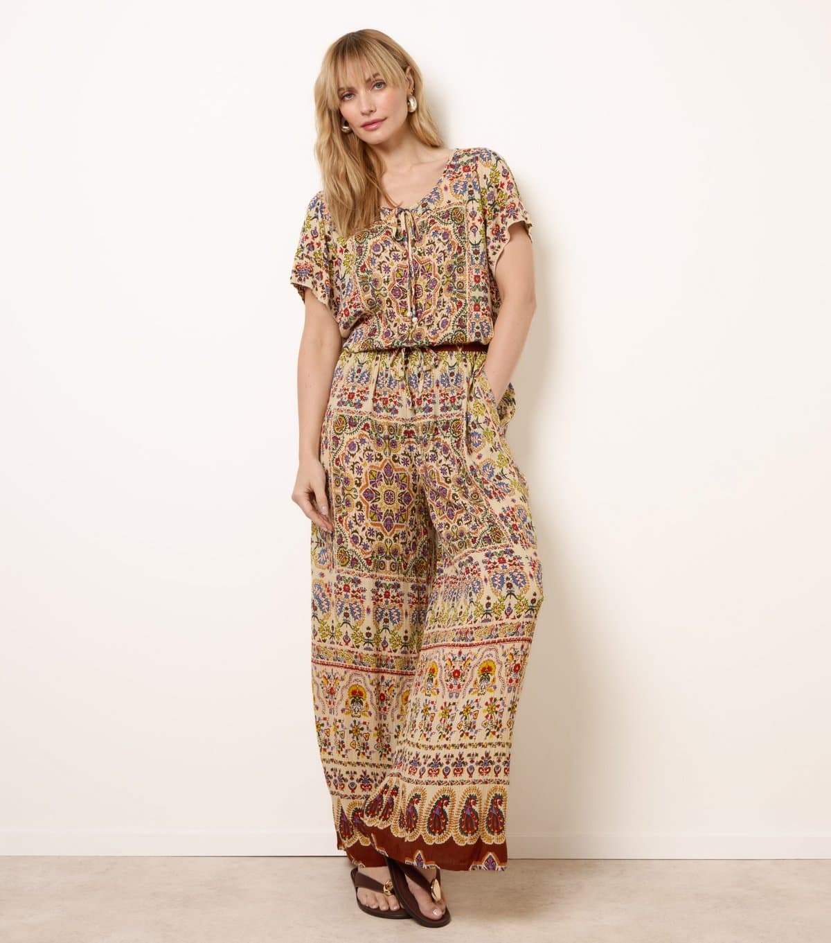 Blue Vanilla Women's Brown Paisley Wide Leg Trousers Blue Vanilla New Look
