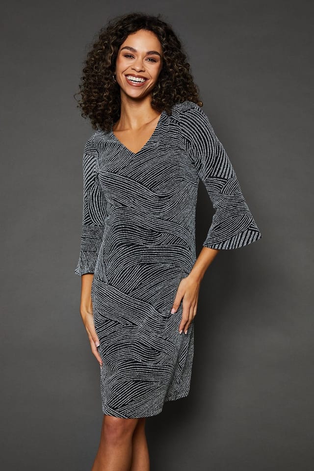 Wallis Wallis Women's Occasion Glitter Jersey Ruffle Shift Dress in Silver - 2