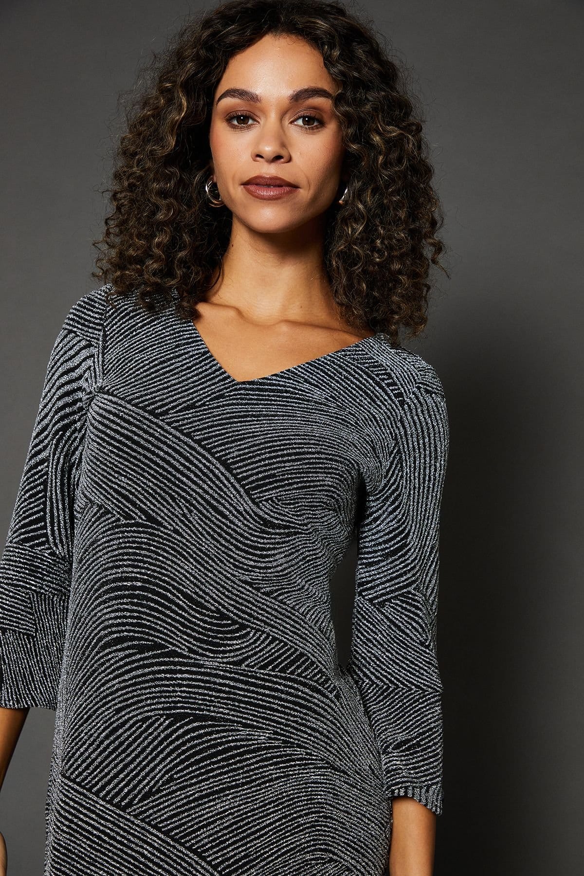 Wallis Wallis Women's Occasion Glitter Jersey Ruffle Shift Dress in Silver - 4