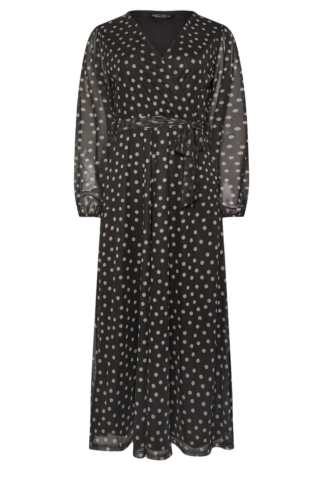 M&Co M&Co Women's Polka Dot Mesh Wrap Dress in Black - 2