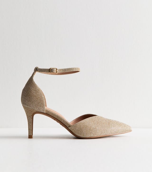 New Look Women's Wide Fit Gold V-Vamp Shimmer Court Shoes Vegan New Look - 2