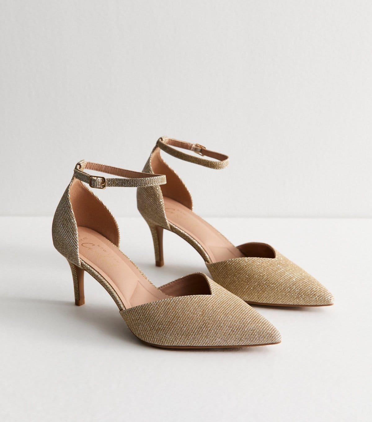 New Look Women's Wide Fit Gold V-Vamp Shimmer Court Shoes Vegan New Look - 4