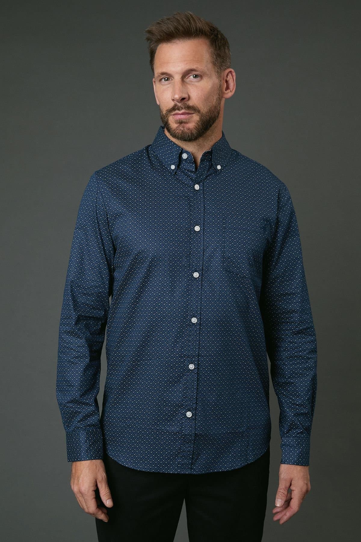 Maine Maine Navy Penrose Print Long Sleeve Shirt for Men