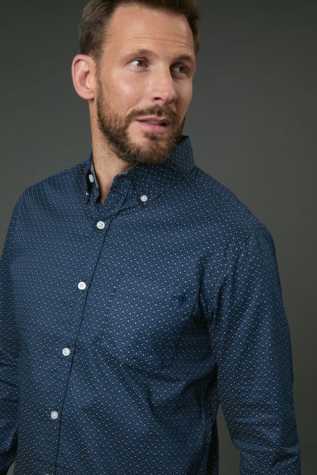 Maine Maine Men's Navy Penrose Print Long Sleeve Shirt - 2