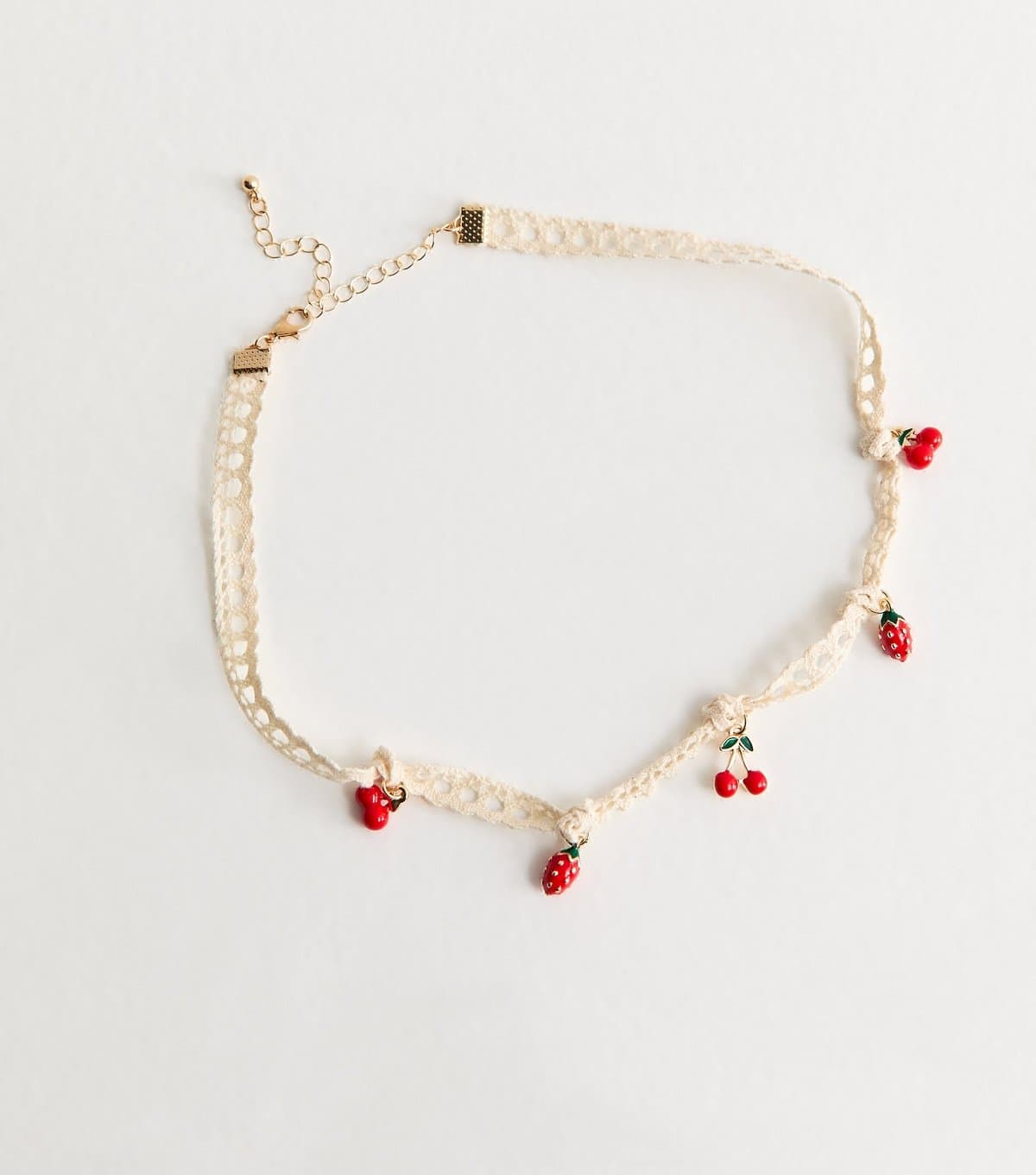 New Look Cream Lace Fruit Charm Choker Necklace New Look