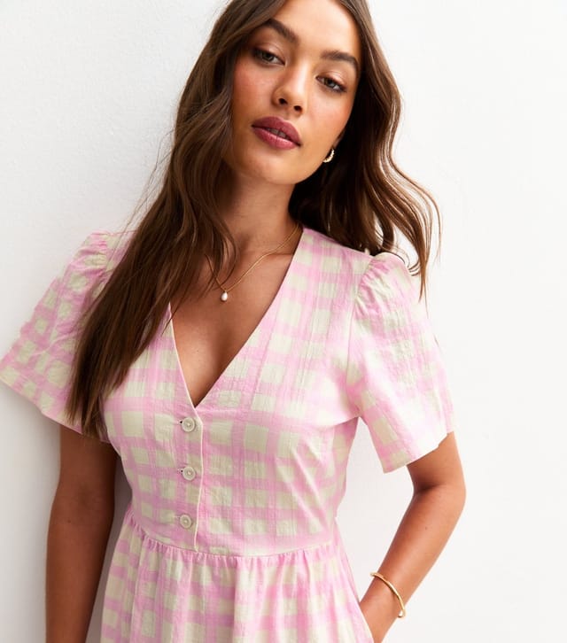 New Look Women's Pink Gingham Check Flutter Sleeve Mini Dress New Look - 2