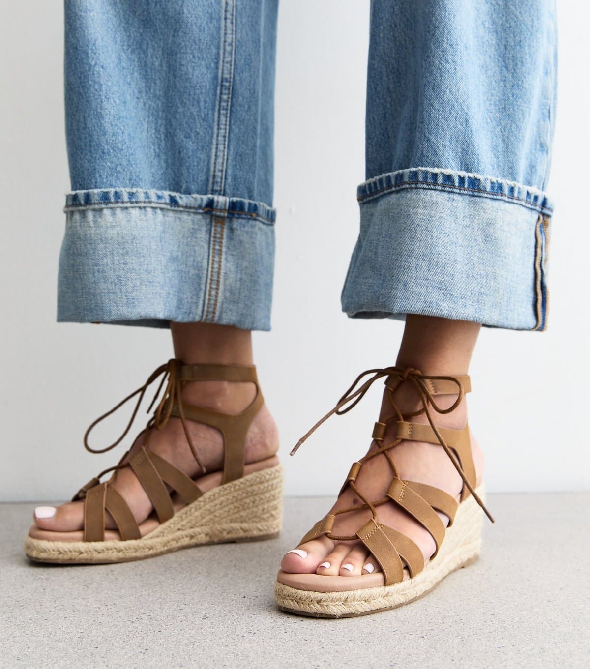 New Look Women's Tan Faux Leather Lace Up Wedges New Look