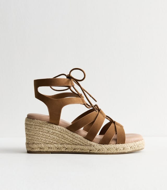 New Look Women's Tan Faux Leather Lace Up Wedges New Look - 2