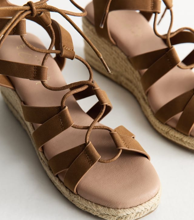 New Look Women's Tan Faux Leather Lace Up Wedges New Look - 3