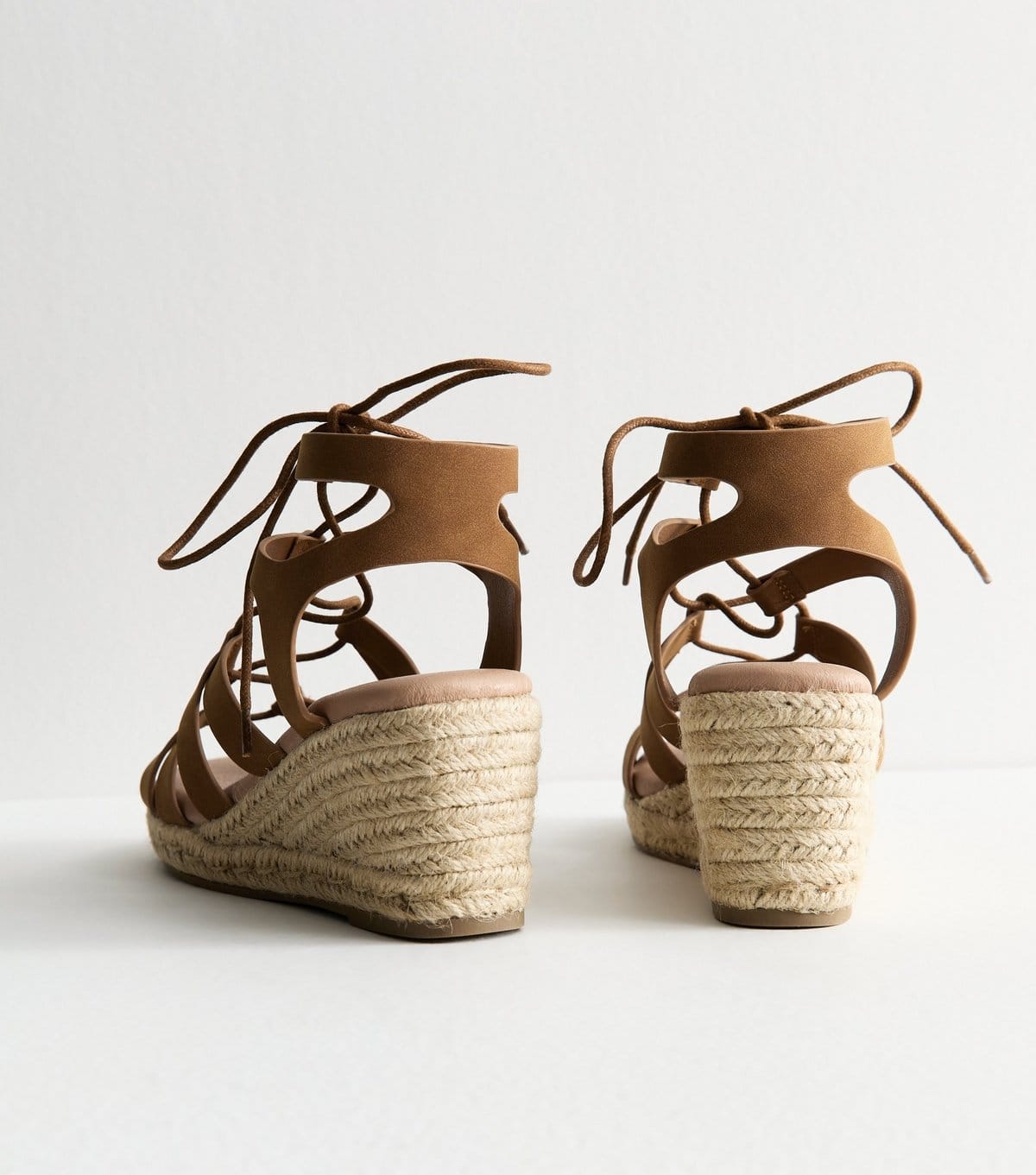 New Look Women's Tan Faux Leather Lace Up Wedges New Look - 4