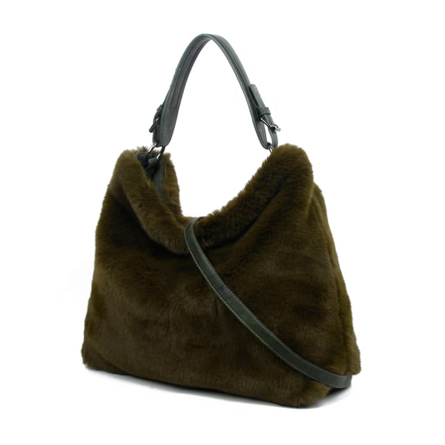JFY JFY Women's Faux Fur Top Zip Closure Shoulder Bag in Wine - 2