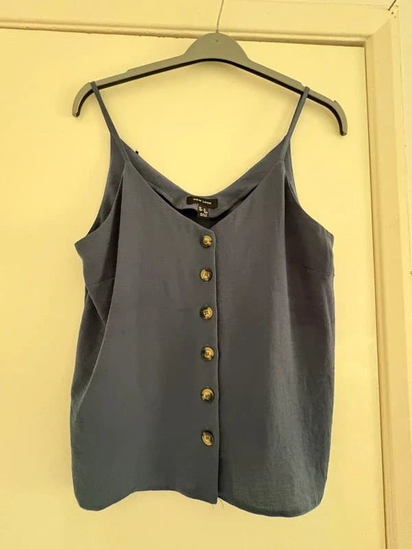 New Look New Look Blue Button Up Cami Top, Size 12