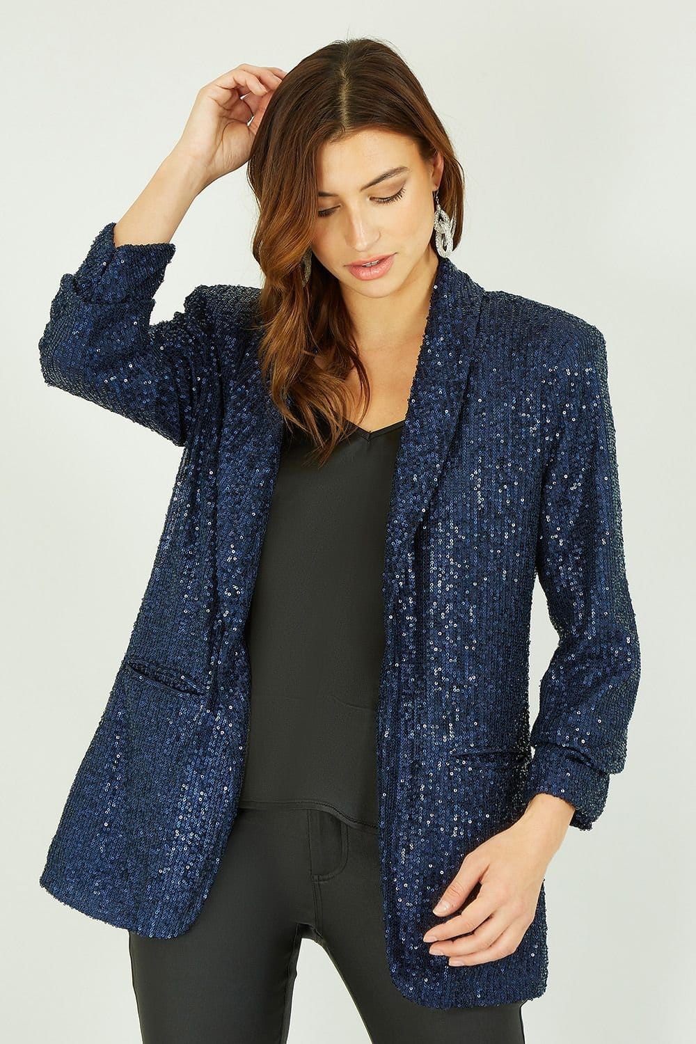 Yumi Yumi Women's Navy Sequin Blazer With Pockets - 1