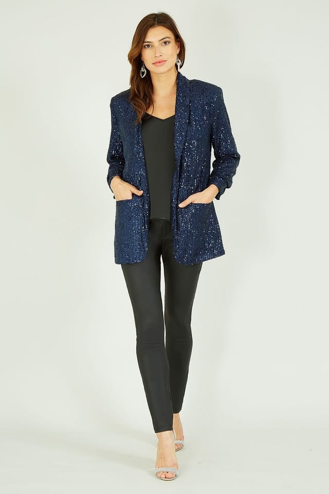 Yumi Yumi Women's Navy Sequin Blazer With Pockets - 3