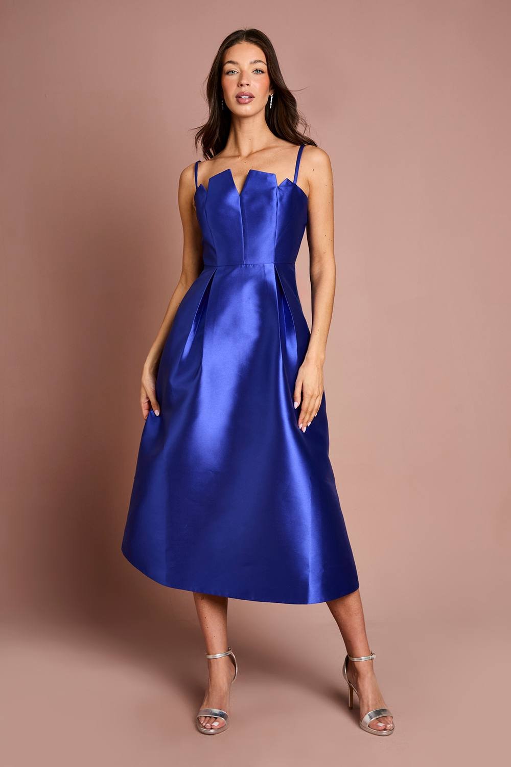 Coast Coast Women's Notch Neck Detail Twill Midi Dress in Cobalt - 2