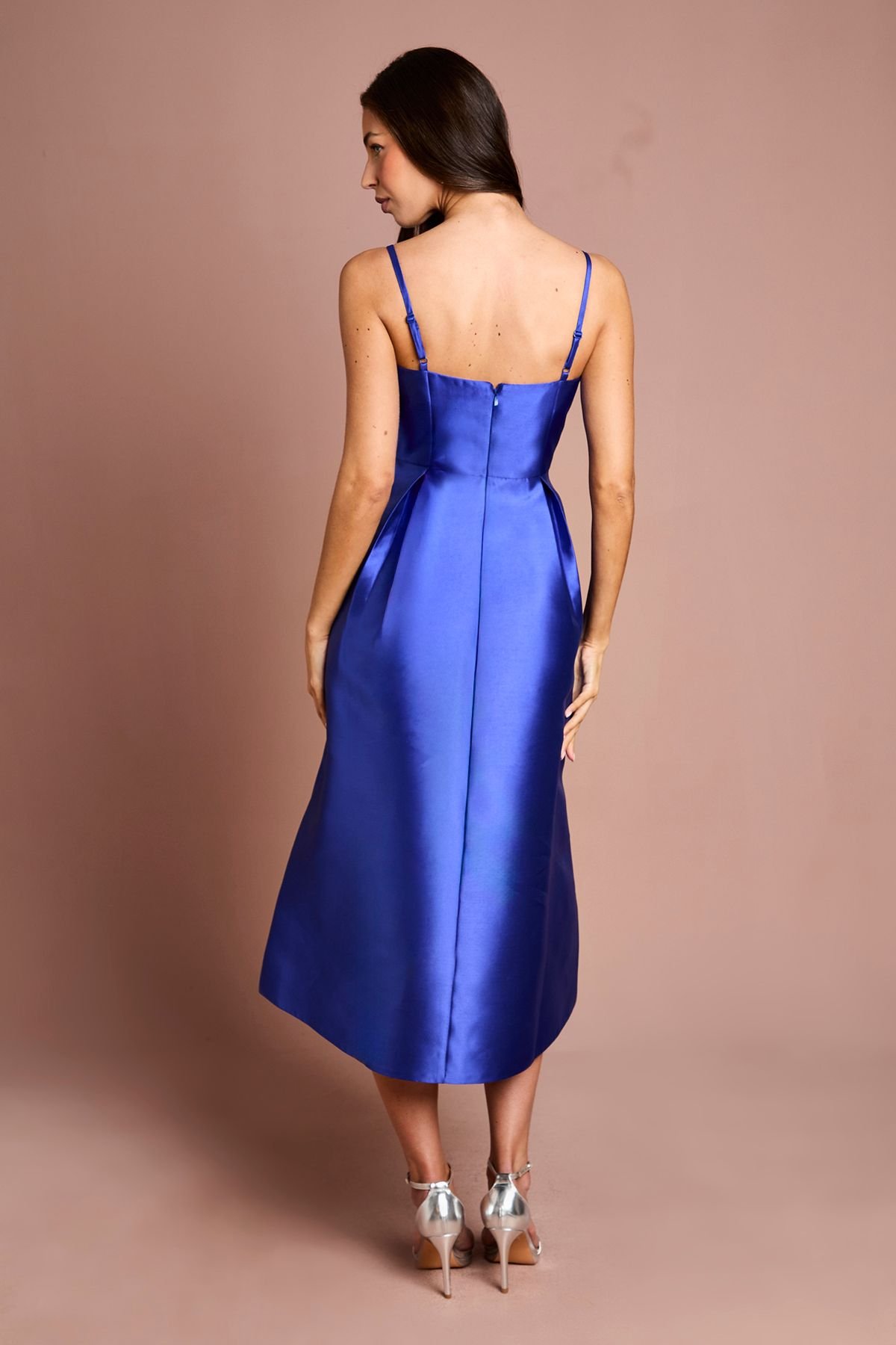 Coast Coast Women's Notch Neck Detail Twill Midi Dress in Cobalt - 3