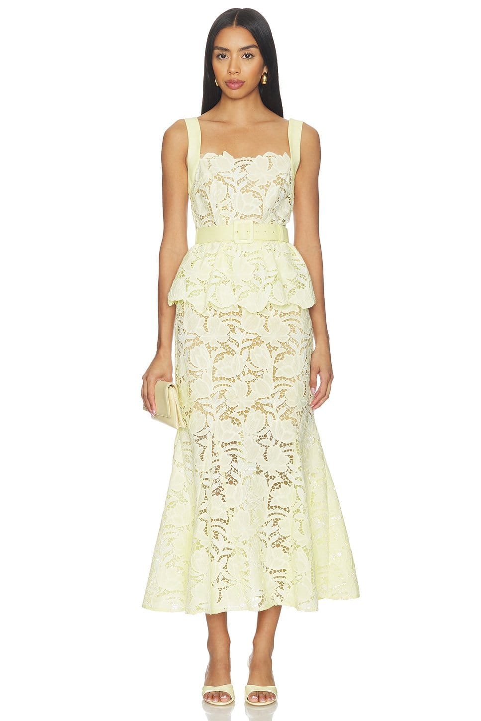 revolve Yellow Lace Peplum Midi Dress - 1