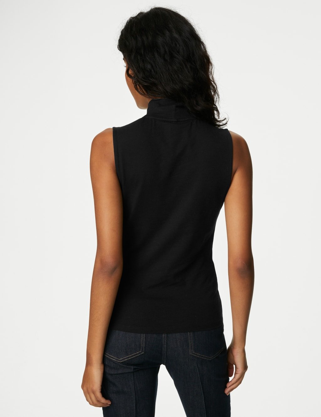 Marks & Spencer M&S Cotton Rich Funnel Neck Vest Top Black - 4