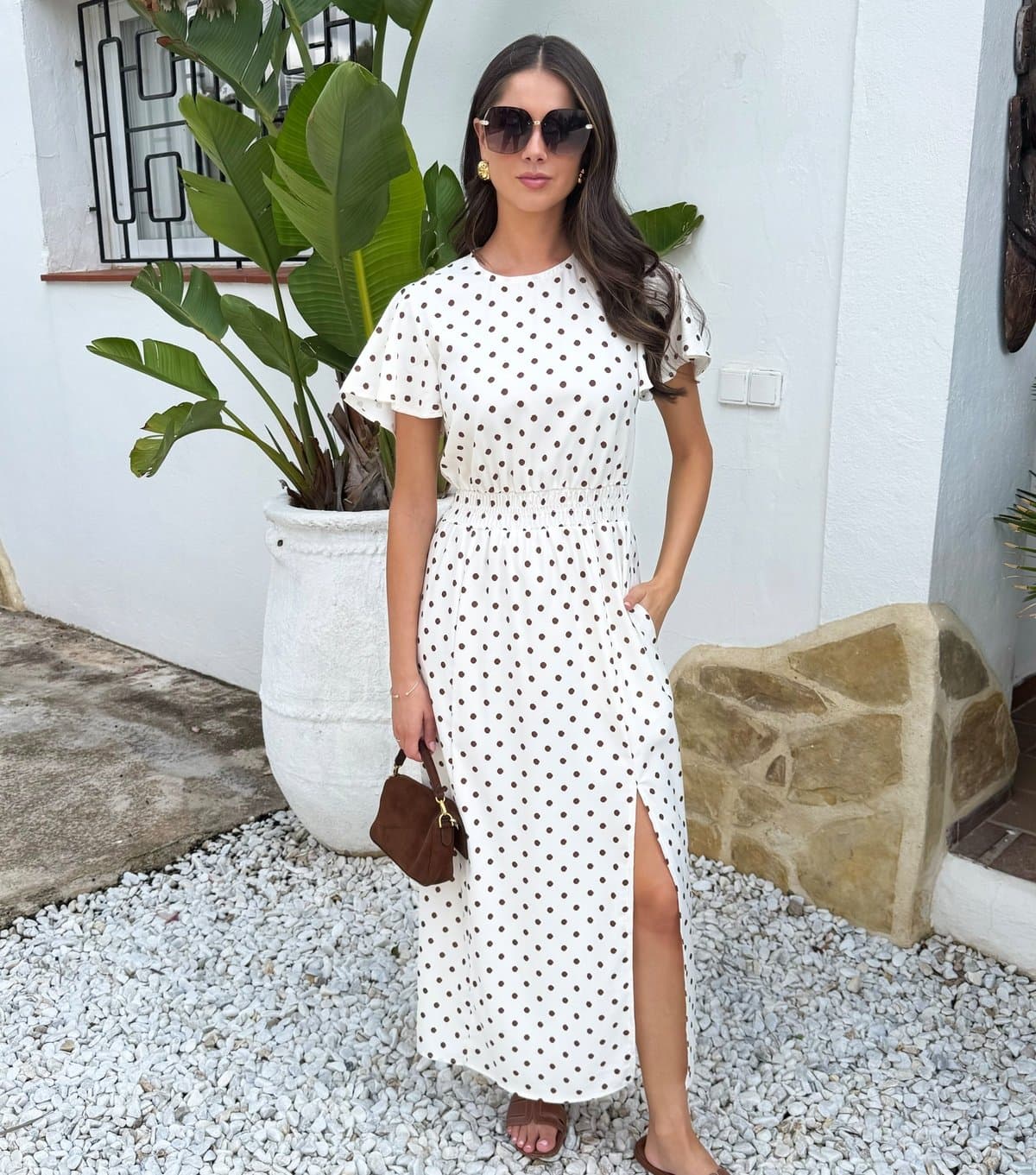 AX Paris Women's Cream Polka Dot Flutter Sleeve Midi Dress AX Paris New Look