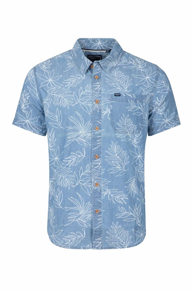Weird Fish Weird Fish Men's Russell Printed Chambray Short Sleeve Shirt in Blue - 2