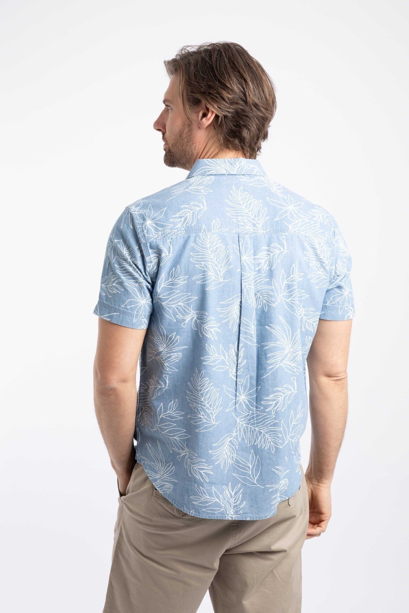 Weird Fish Weird Fish Men's Russell Printed Chambray Short Sleeve Shirt in Blue - 4