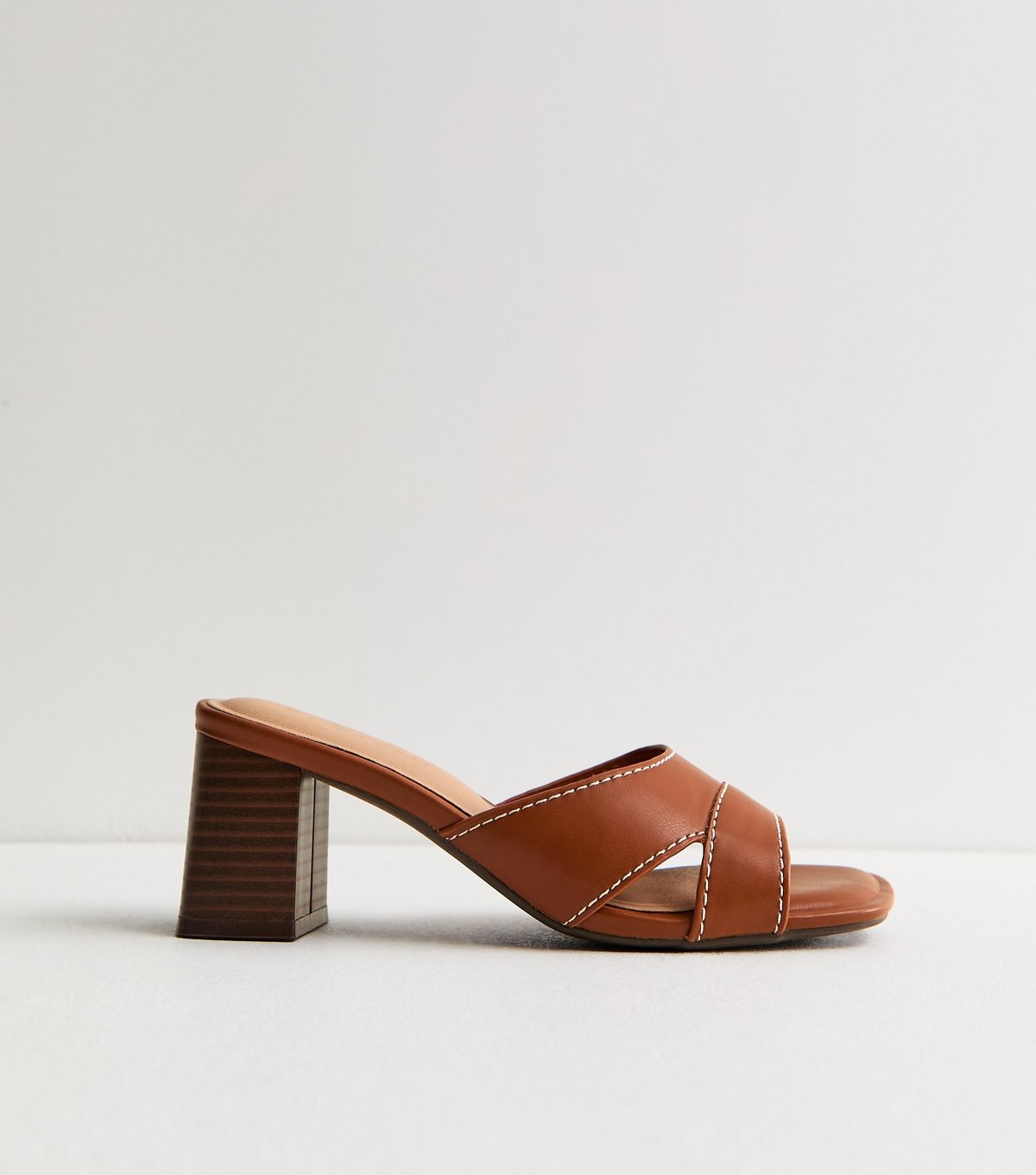 New Look Women's Brown Faux Leather Contrast Stitch Mules New Look - 2