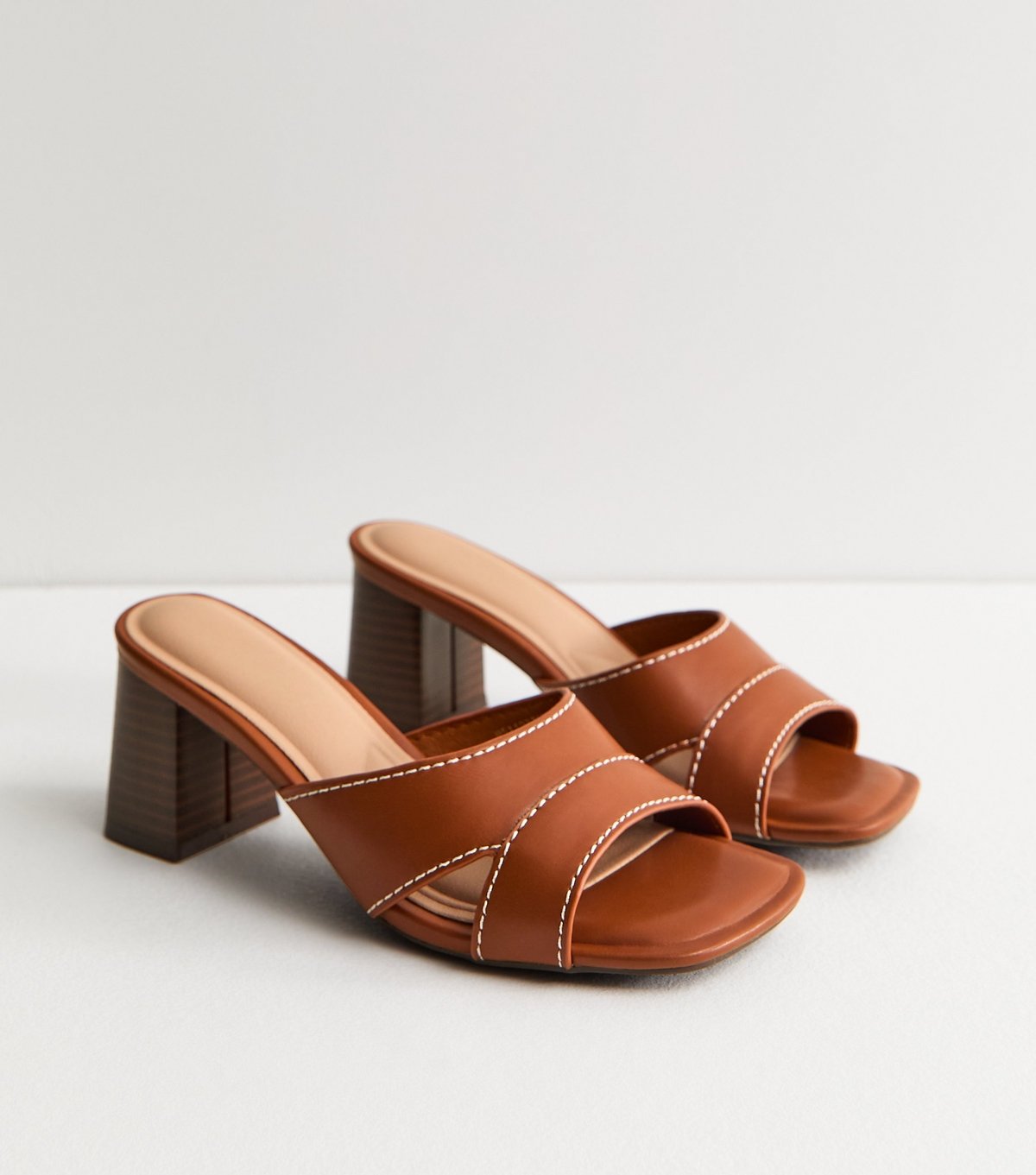 New Look Women's Brown Faux Leather Contrast Stitch Mules New Look - 4