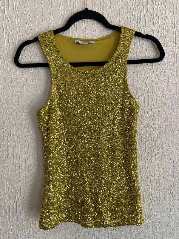 Never Fully Dressed Lime Sequin Tank Top Size UK 8
