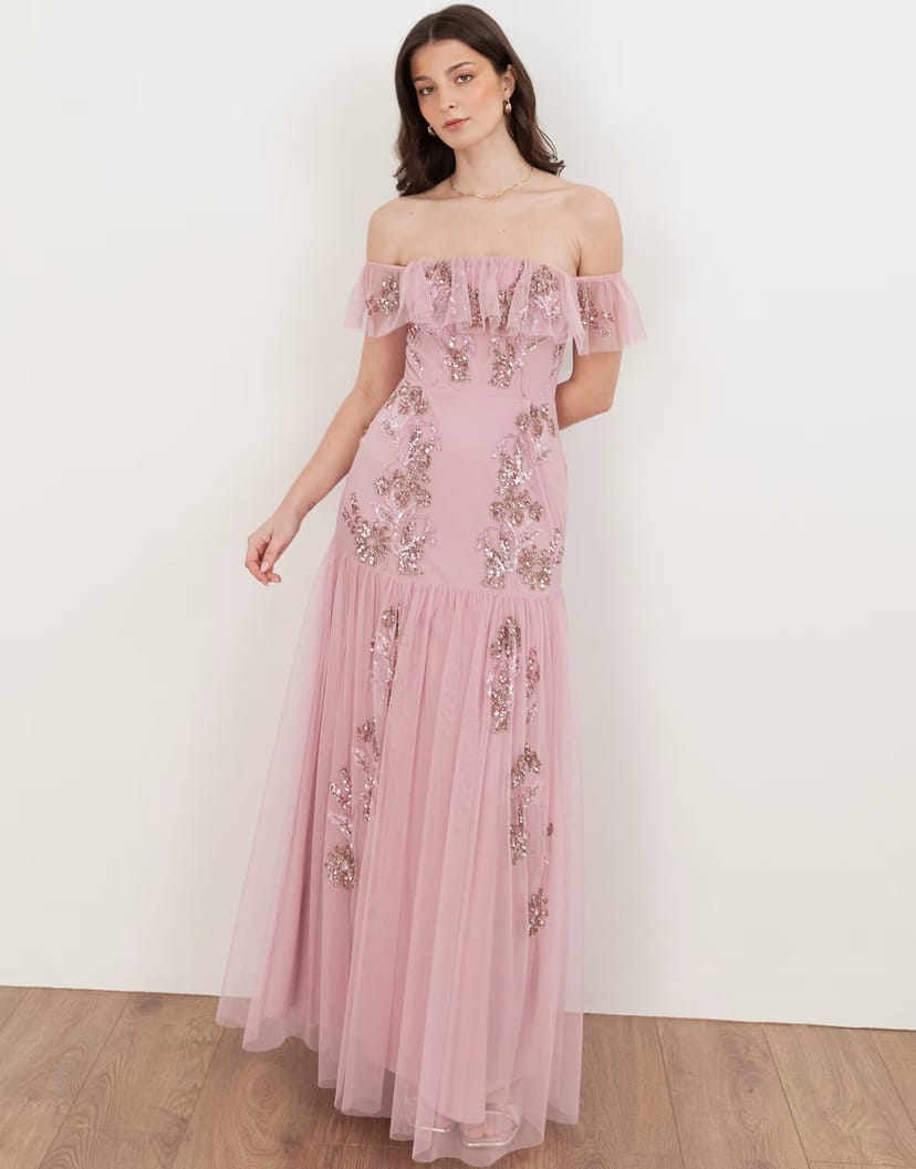 ASOS Maya Embellished bardot maxi dress in soft pink - 1