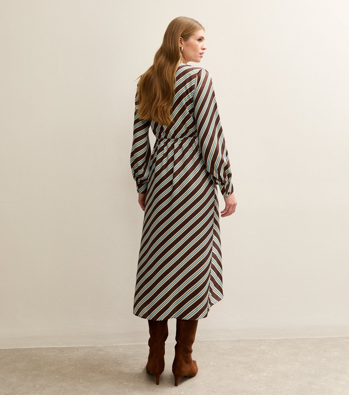 New Look Women's Brown Satin Striped Wrap Midi Dress New Look - 4