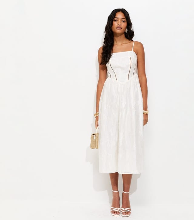 New Look Women's White Sparkly Floral Jacquard Midi Dress New Look - 3