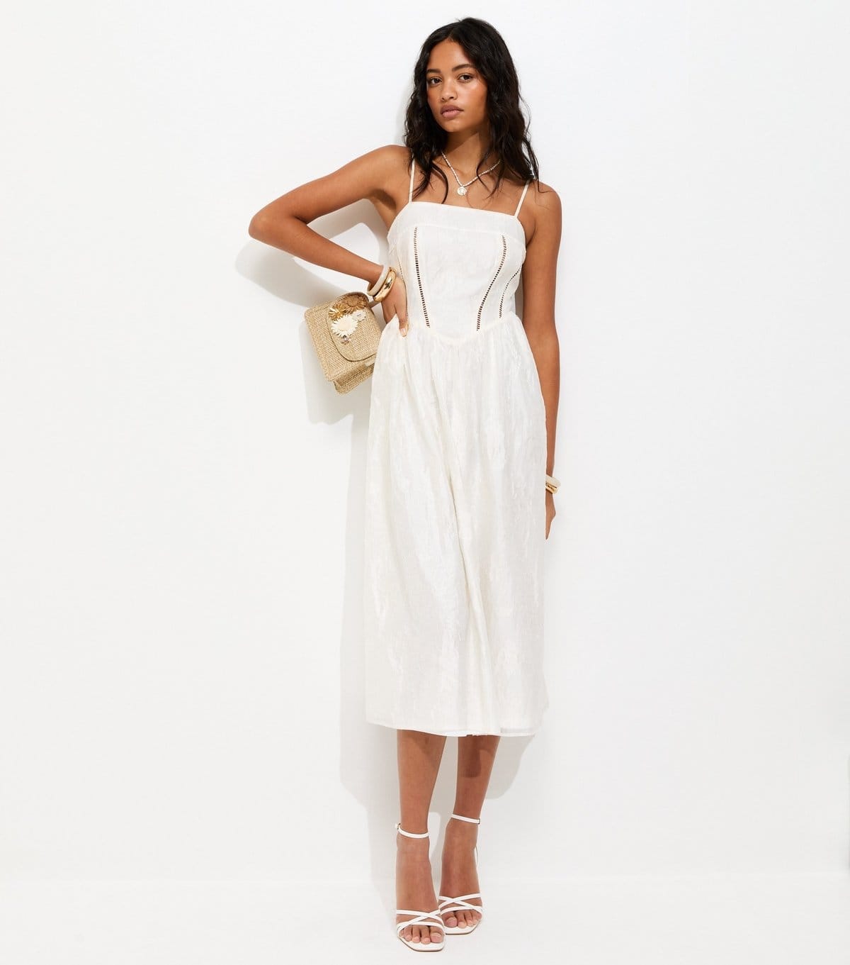 New Look Women's White Sparkly Floral Jacquard Midi Dress New Look - 4