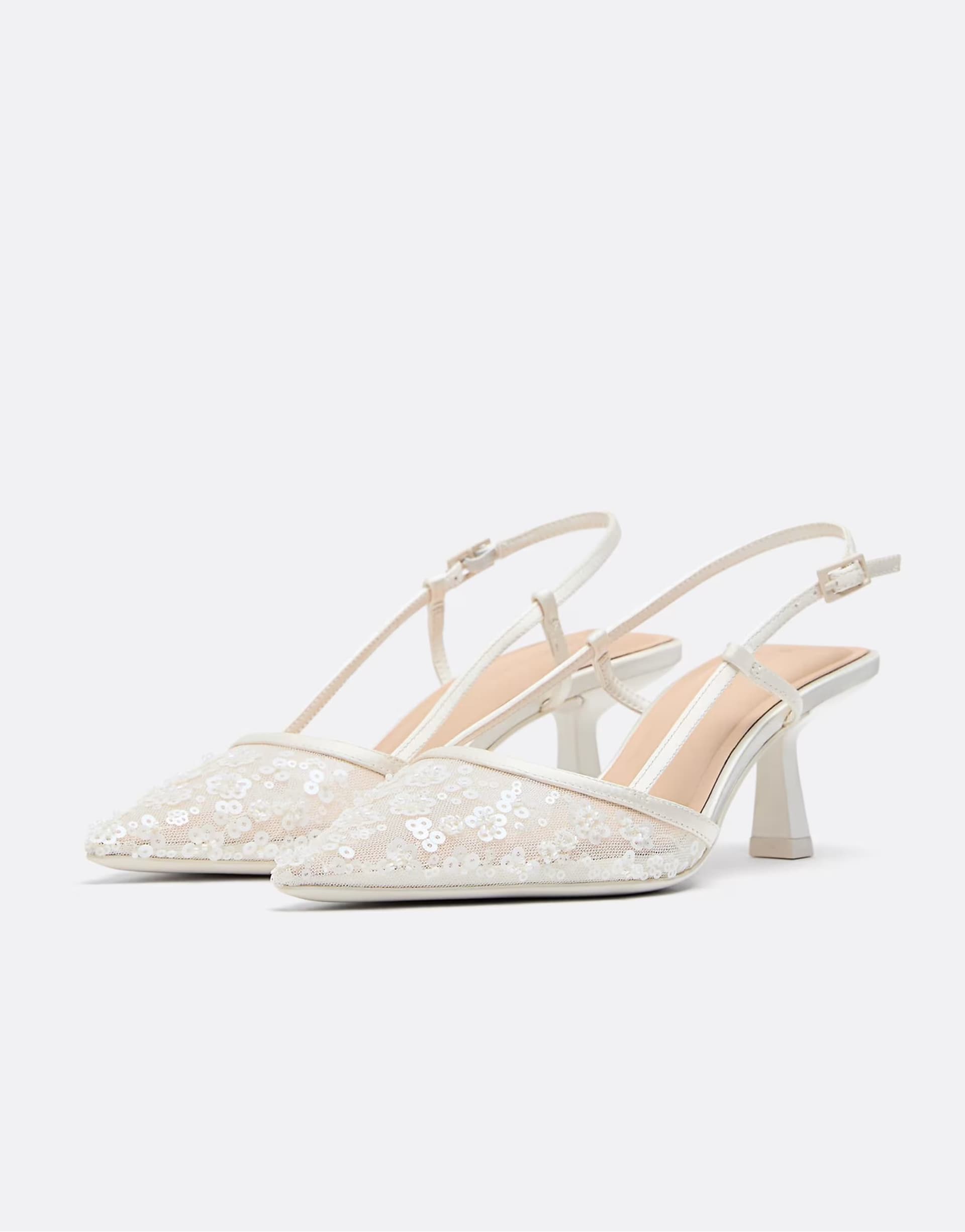 ASOS Stradivarius Embellished heeled shoes in white in beige