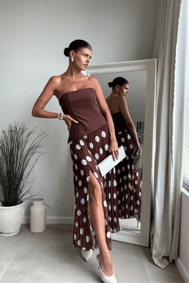 Style Cheat Style Cheat Women's Madelaine Bandeau Brown Spot Midi Dress - 2