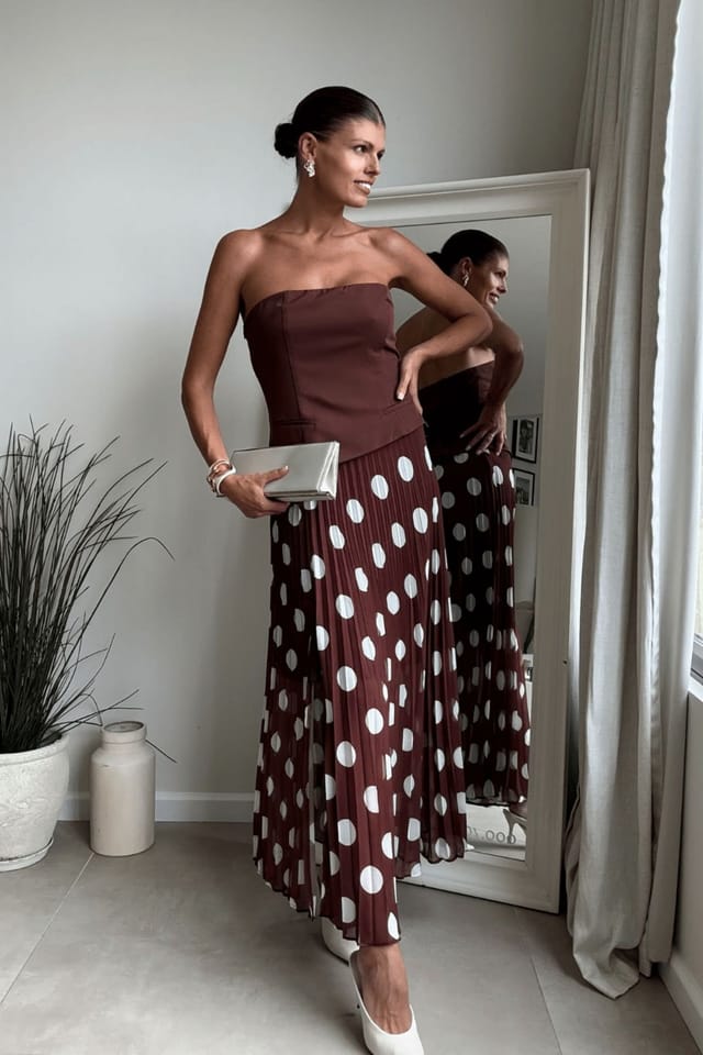 Style Cheat Style Cheat Women's Madelaine Bandeau Brown Spot Midi Dress - 3
