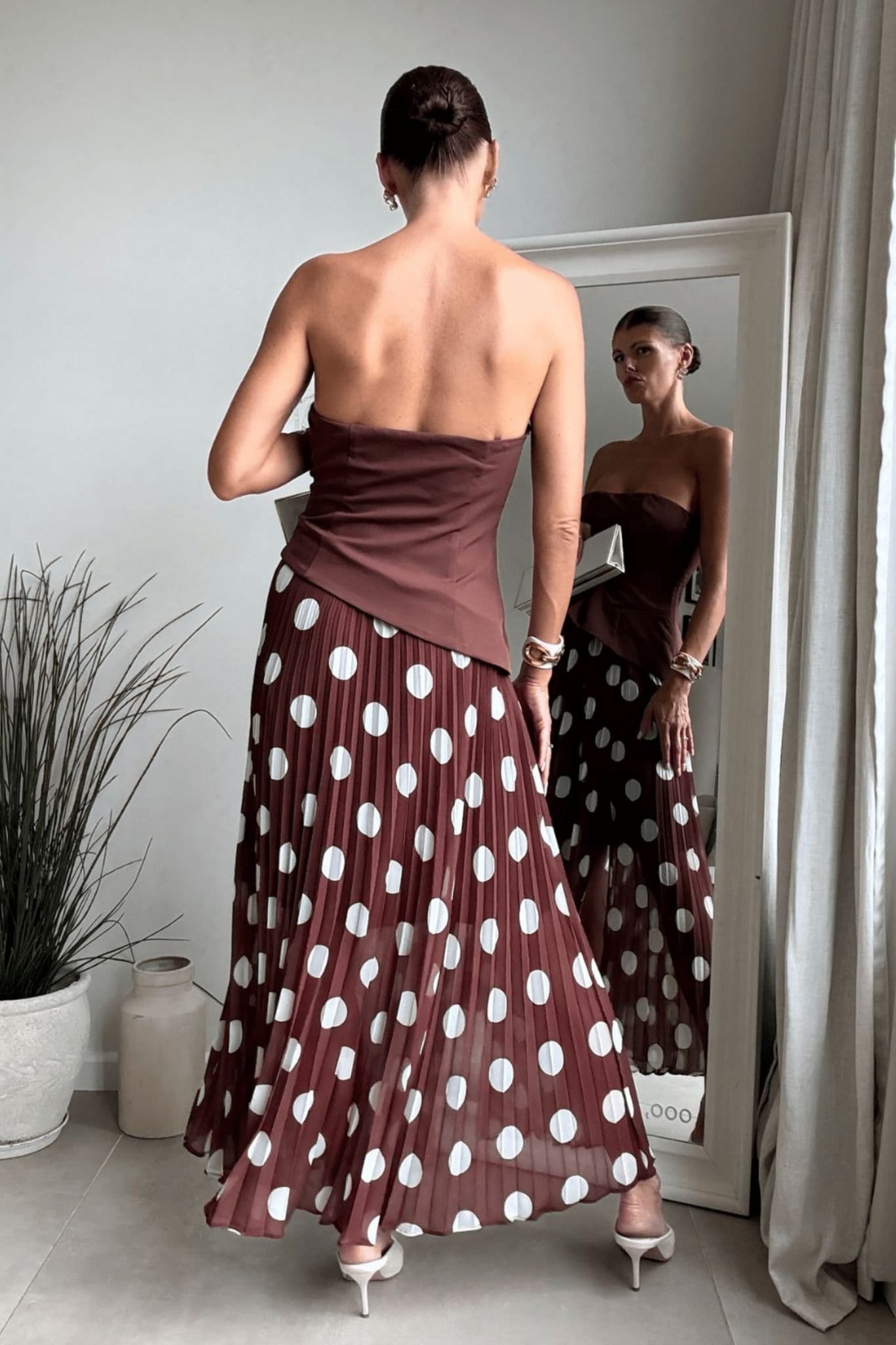Style Cheat Style Cheat Women's Madelaine Bandeau Brown Spot Midi Dress - 4