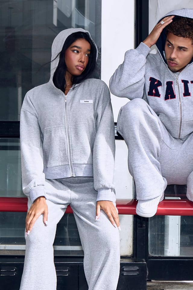 Kaiia Kaiia Label Logo Supersoft Cropped Zip Through Hoodie Grey Marl - 2