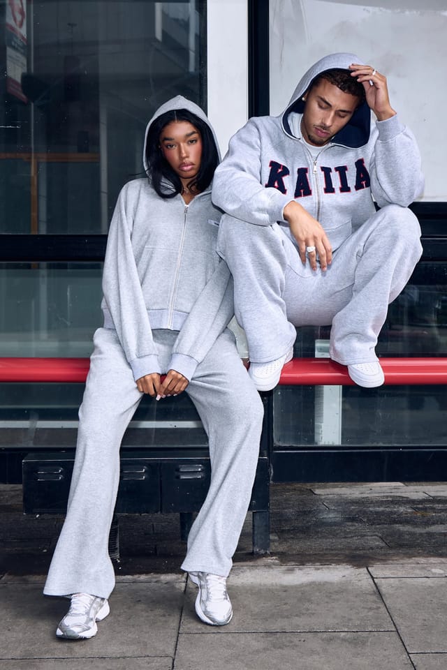 Kaiia Kaiia Label Logo Supersoft Cropped Zip Through Hoodie Grey Marl - 3