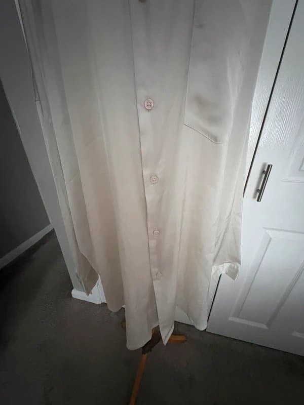 ASOS Design ASOS Design Stone Satin Oversized Shirt Size L Silky Button Up Neutral Beige Blouse