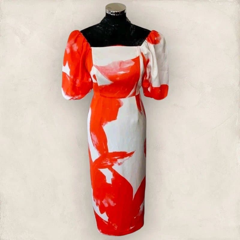 Mint Velvet Mint Velvet Orange Cream Satin Trinity Puff Sleeve Dress UK 12 NWT RRP £189