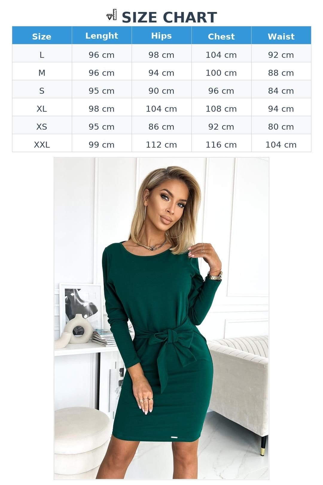 Love Lace Love Lace Women's Long Sleeve Cotton Dress Wide Tie Belt in Green - 4