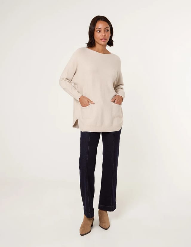 Blue Vanilla Pocket Slash Scoop Neck Jumper - 3