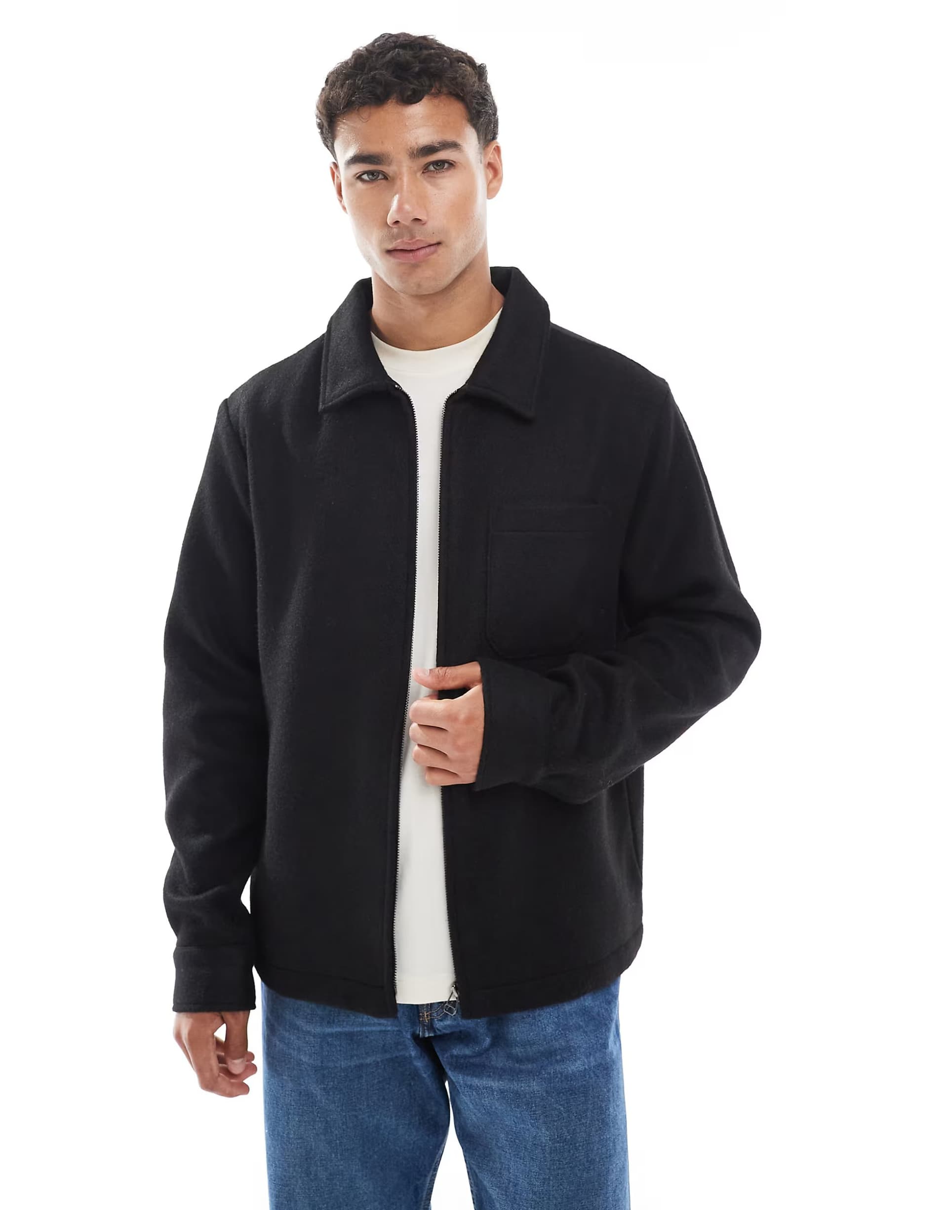 ASOS Jack & Jones faux wool shacket in black