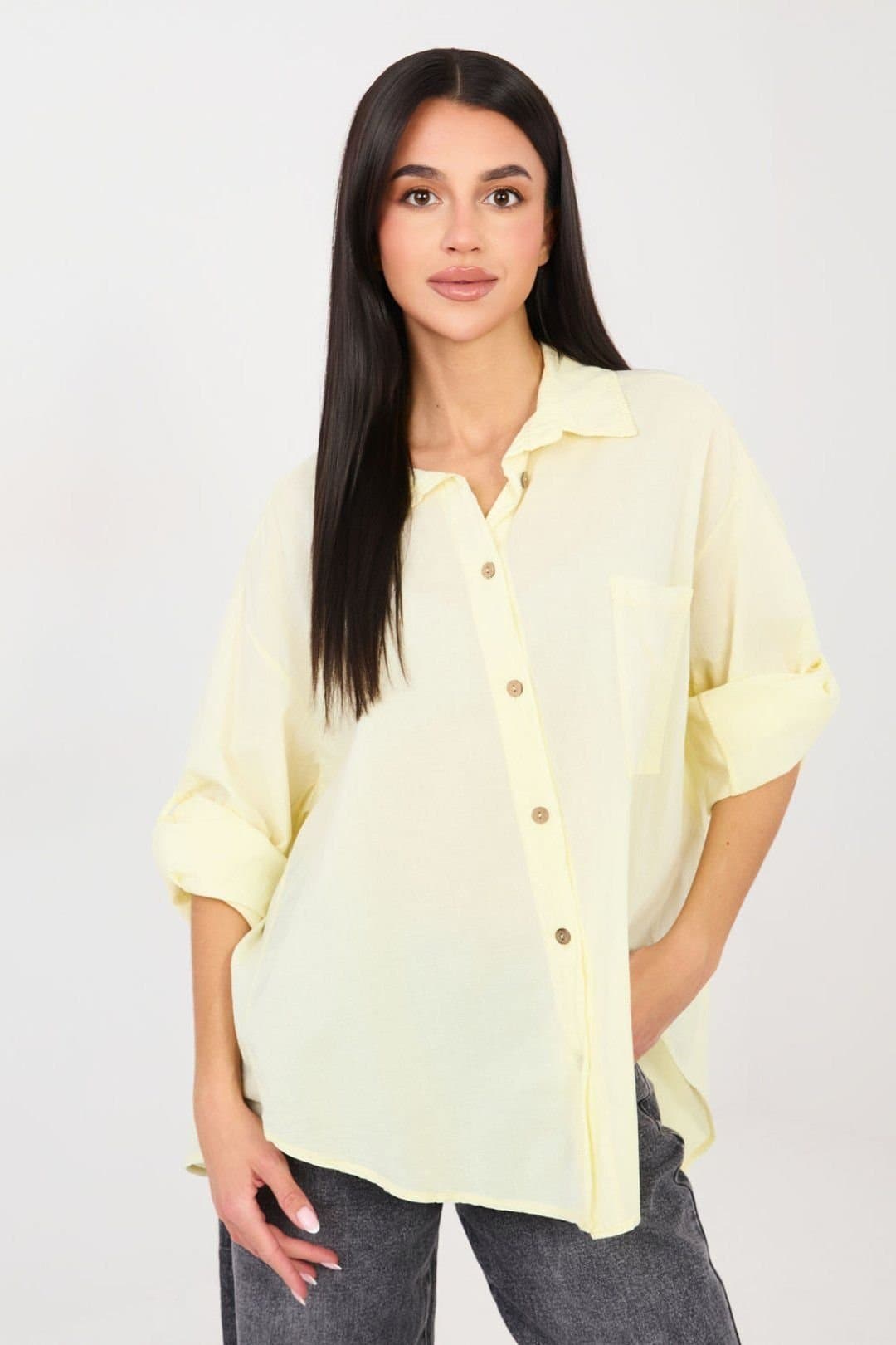 Love Lace Love Lace Yellow Cotton Long Sleeve Shirt with Roll Cuffs