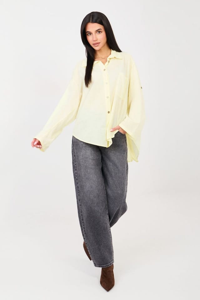 Love Lace Love Lace Women's Casual Cotton Long Sleeve Shirt with Roll Cuffs in Yellow - 2
