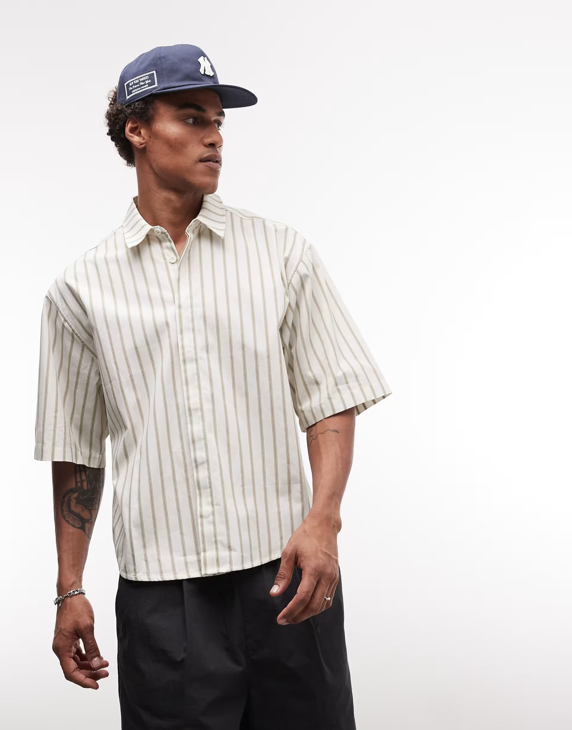 ASOS ASOS DESIGN oversized stripe shirt in beige