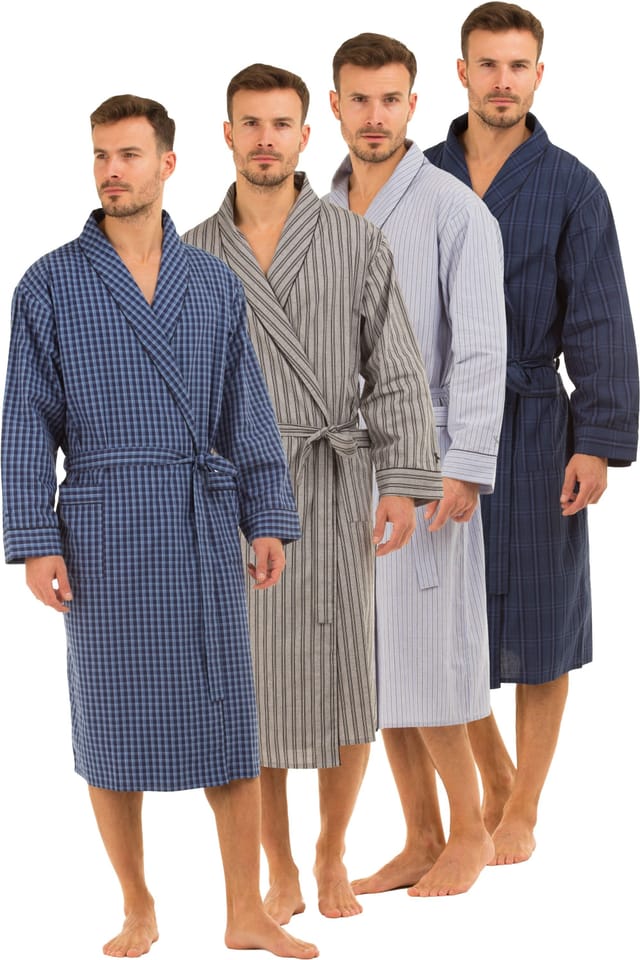 Haigman Haigman Men's Men's Yarn Dyed Cotton Poplin Shawl Collar Dressing Gown in Navy - 2