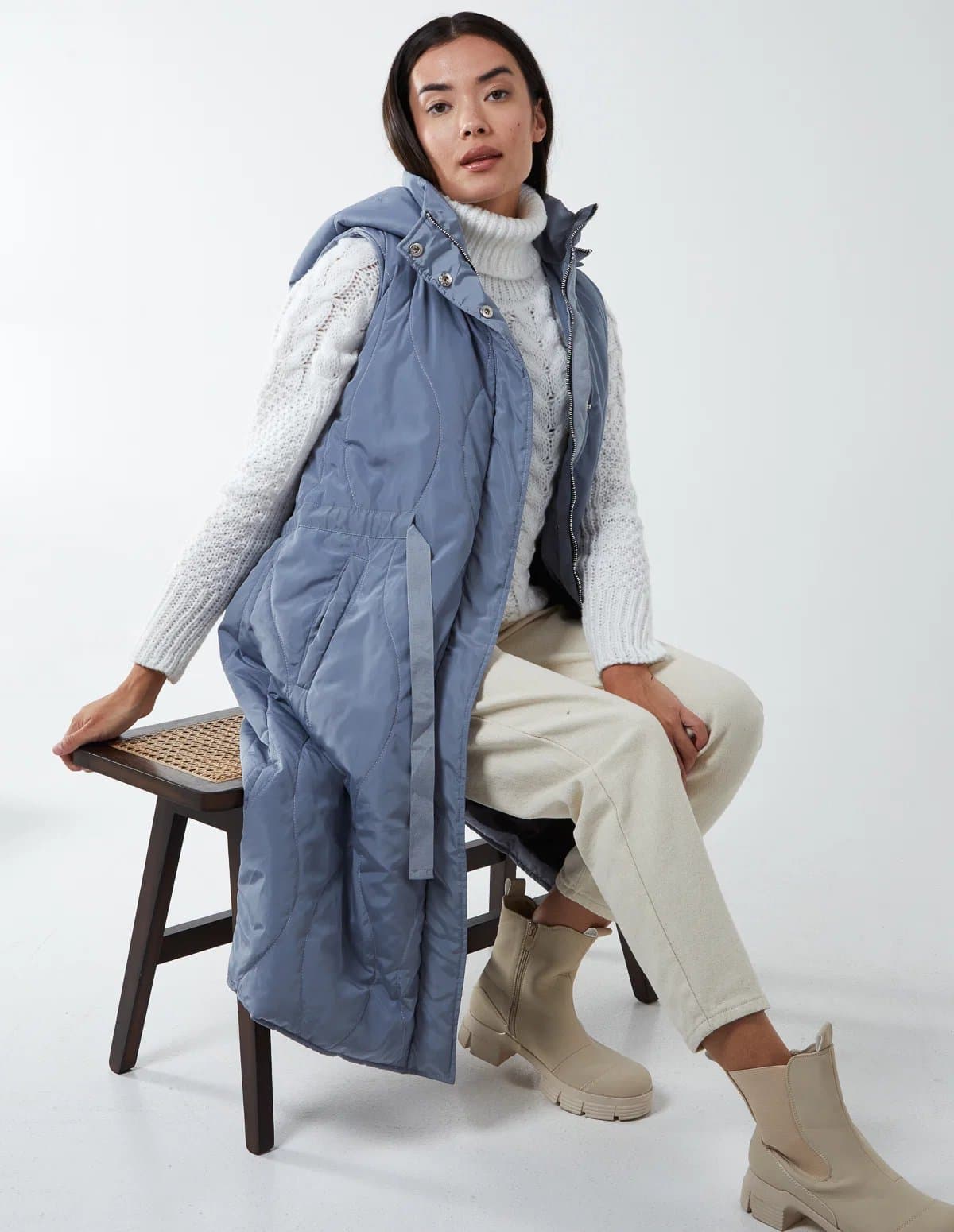 Blue Vanilla Quilted Belted Gilet